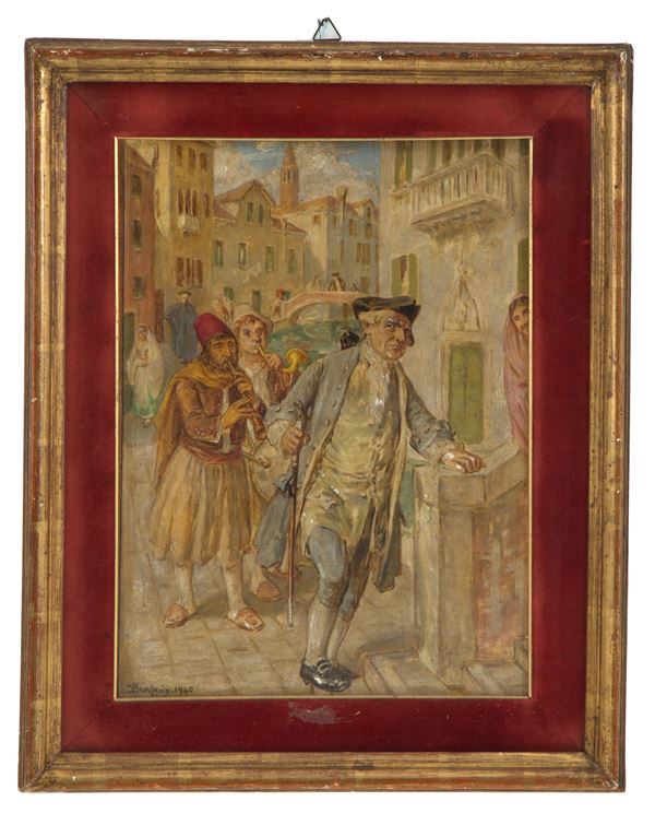 VITTORIO EMANUELE BRESSANIN - Painting "VENETIAN SCENE"