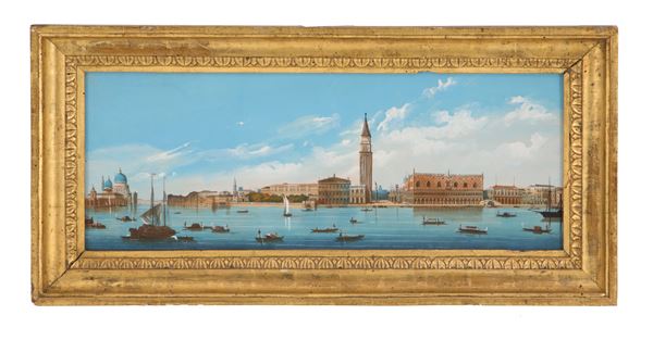 Tempera "SAINT MARK'S BASIN WITH BOATS AND FIGURES"