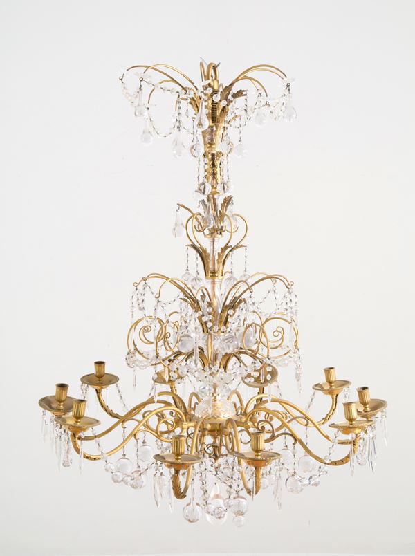 Lampadario dorato siglato F&S