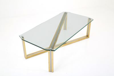 Tavolino Basso in Ottone e Vetro