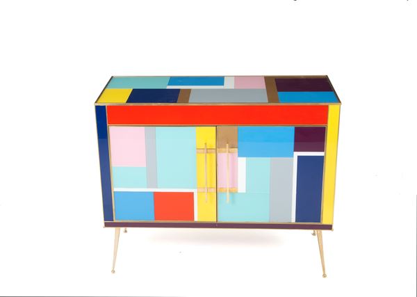 Sideboard with colored glass applications