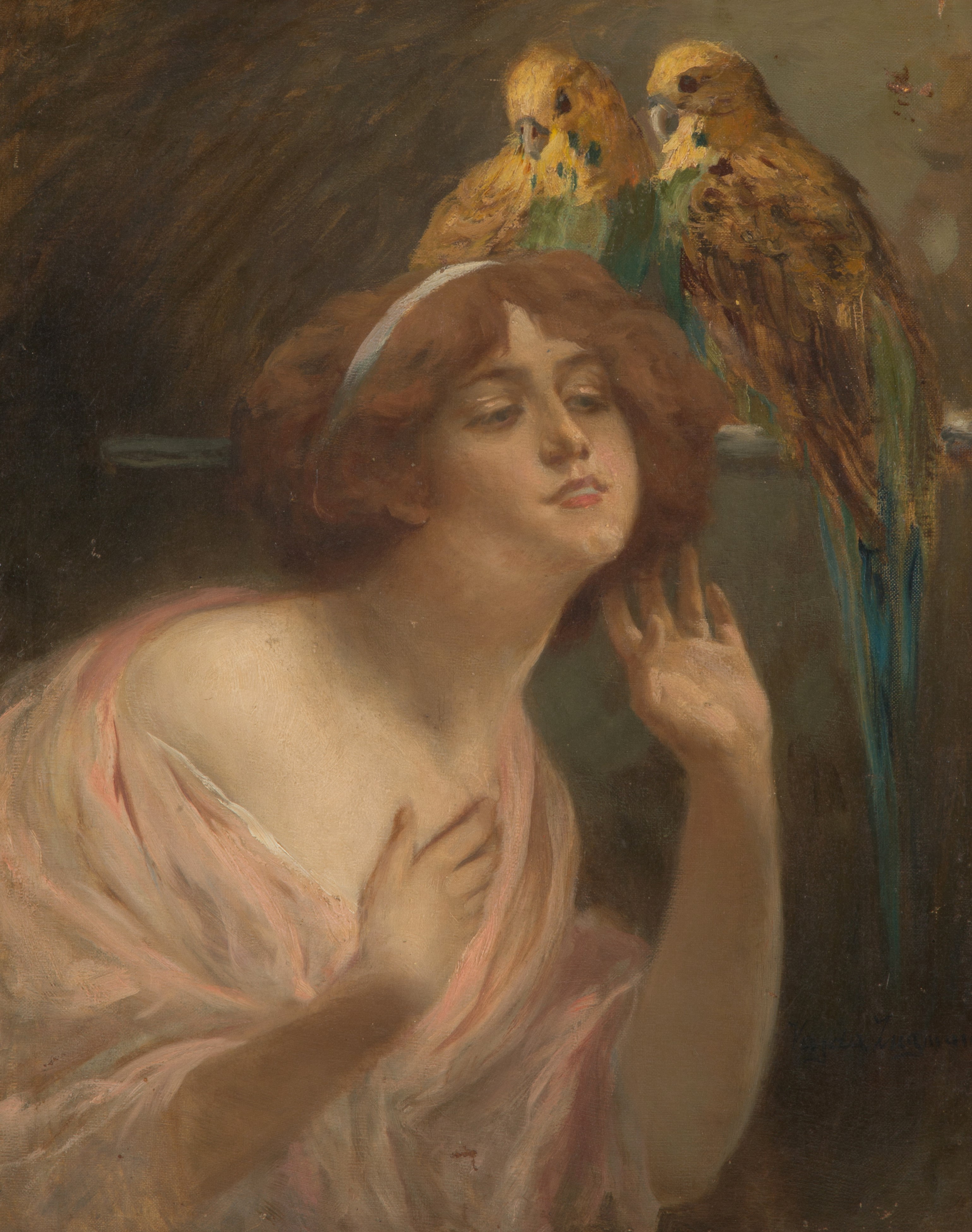 Vajda Zsigmond - Dipinto "donna con Pappagalli"