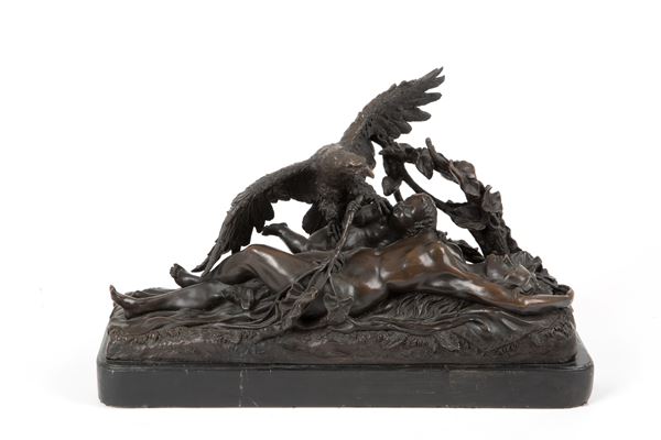 JEAN PIERRE MASIER - Scultura in bronzo "DONNA CON AQUILA E BAMBINO"