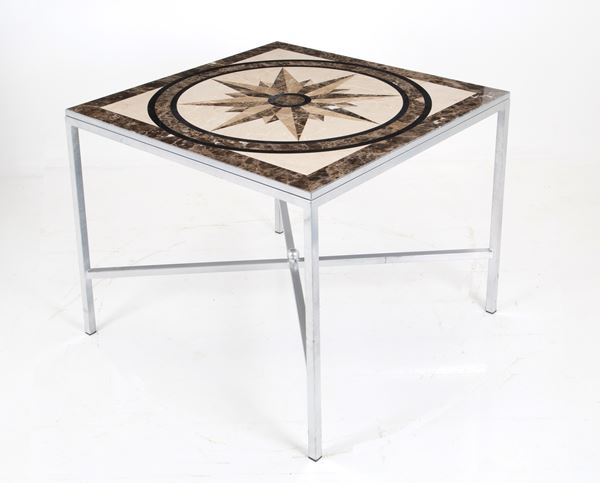 Marble veneered square table