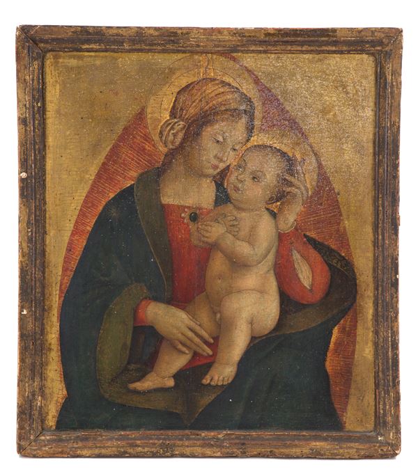 TUSCAN MASTER OF THE END OF THE 15TH-EARLY 16TH CENTURY. Gold background "MADONNA WITH CHILD"