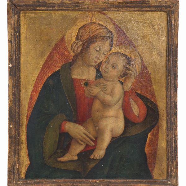 TUSCAN MASTER OF THE END OF THE 15TH-EARLY 16TH CENTURY. Gold background "MADONNA WITH CHILD"