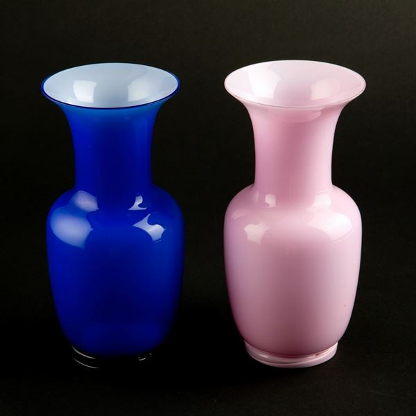 Pair of Opalino vases. VENINI