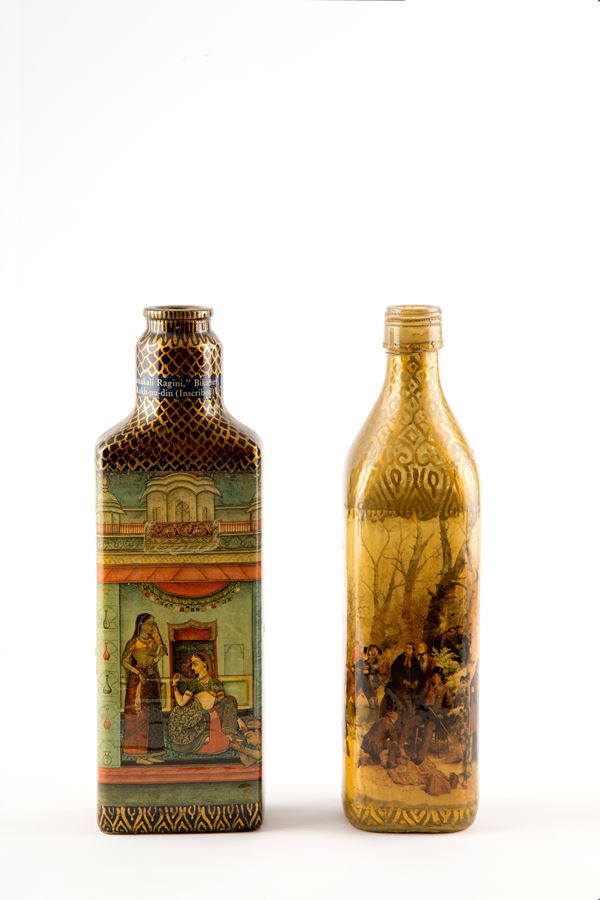 Two painted glass bottles