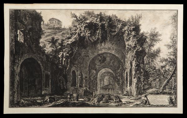GIOVANNI BATTISTA PIRANESI - Engraving "VIEW OF THE SOURCE AND THE CAVES OF EGERIA OUTSIDE THE PORTA CAPENA OR SAN SEBASTIANO"