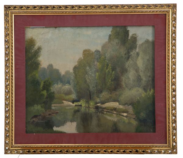ALFONSO CORRADI - Dipinto "PAESAGGIO FLUVIALE"