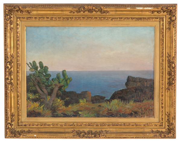 GIOVANNI MALESCI - Painting "CLIFF WITH MARINA"