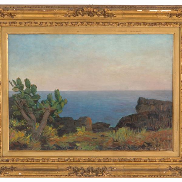 GIOVANNI MALESCI - Dipinto "SCOGLIERA CON MARINA"