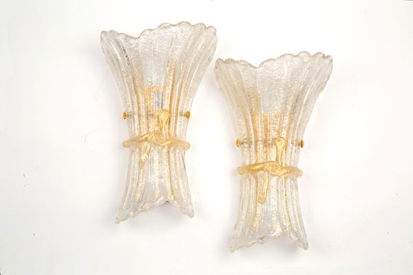 Pair of pulegoso glass wall lights