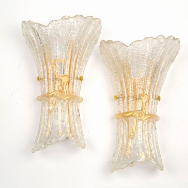 Pair of pulegoso glass wall lights