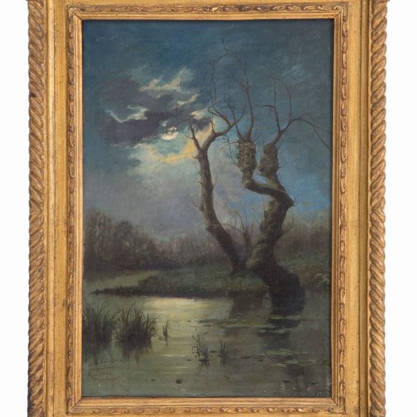 GIUSEPPE CHIAROLANZA - Painting "NIGHT WITH TREE"
