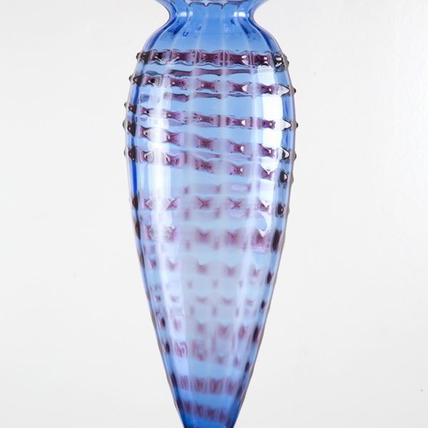 Vaso in vetro di Murano blu e vinaccia