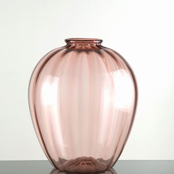 Vaso costolato in vetro di Murano