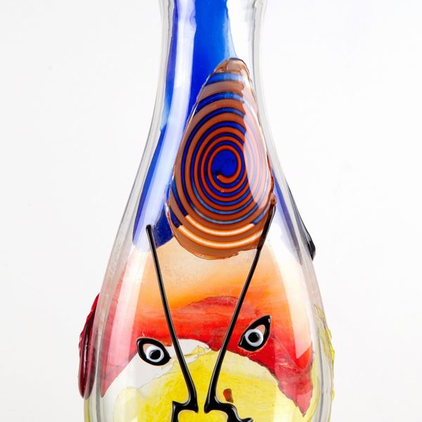 MARIO BADIOLI - Vaso in vetro con volti