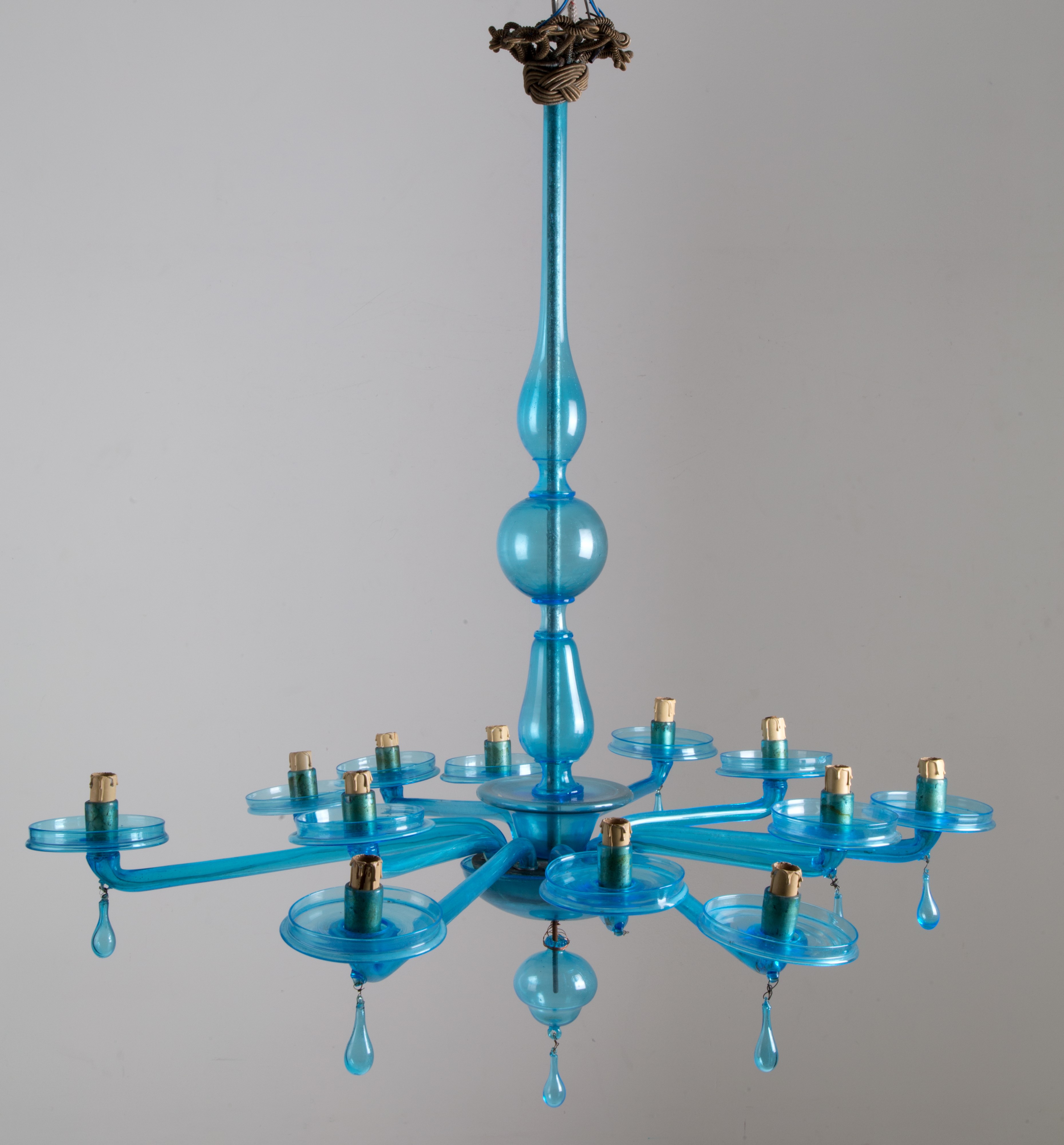 Lampadario in Vetro Azzurro. Venini