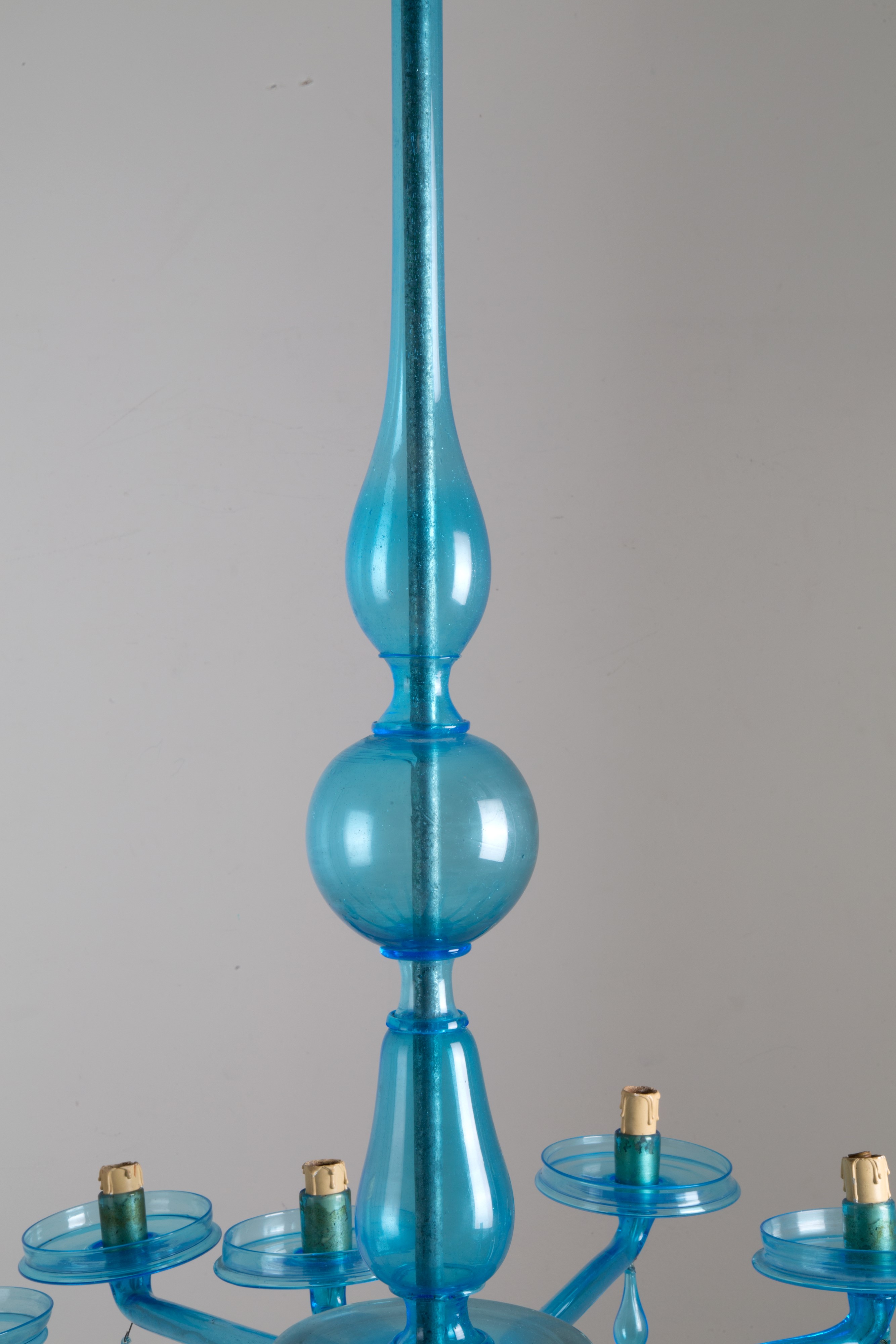 Lampadario in Vetro Azzurro. Venini