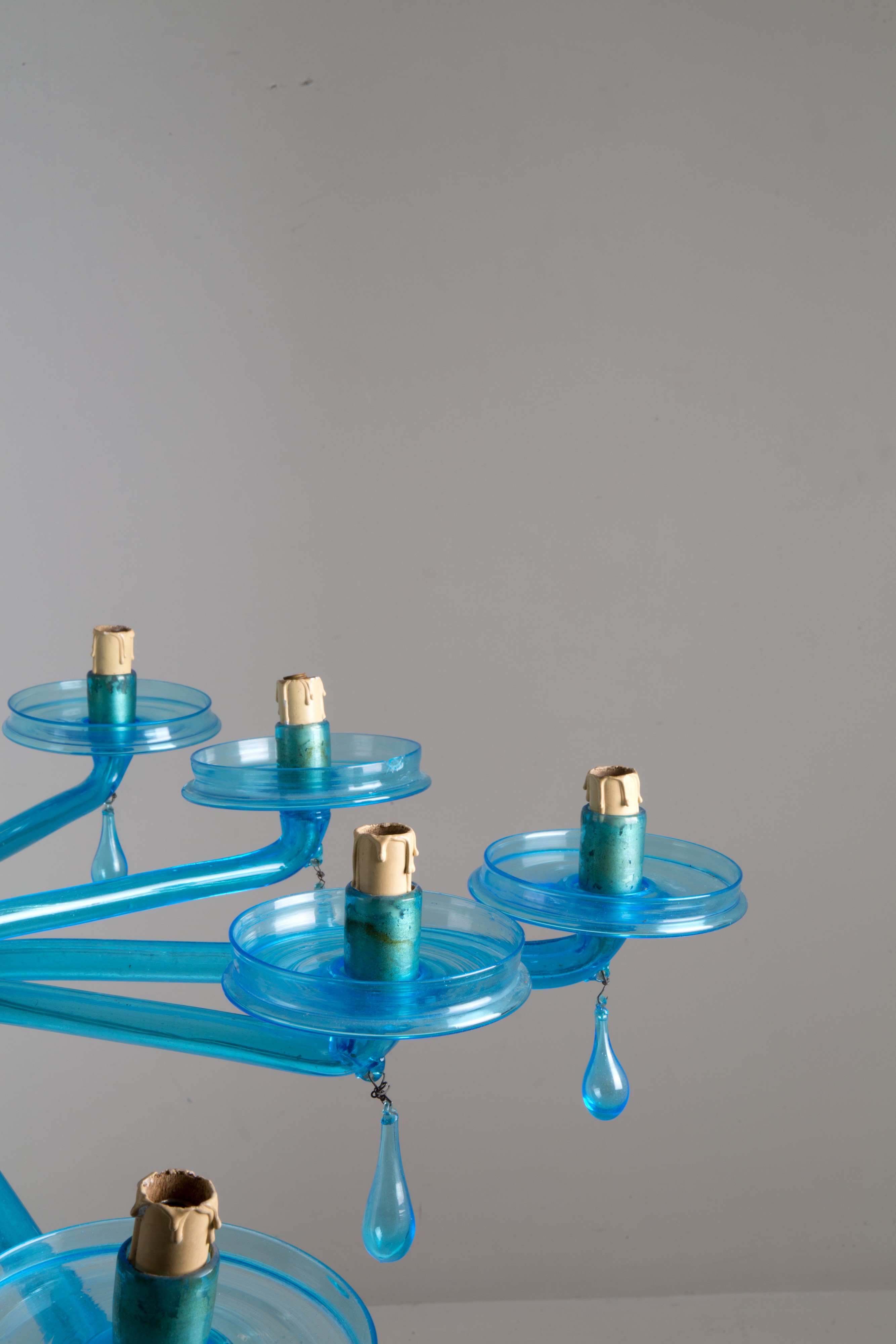 Lampadario in Vetro Azzurro. Venini
