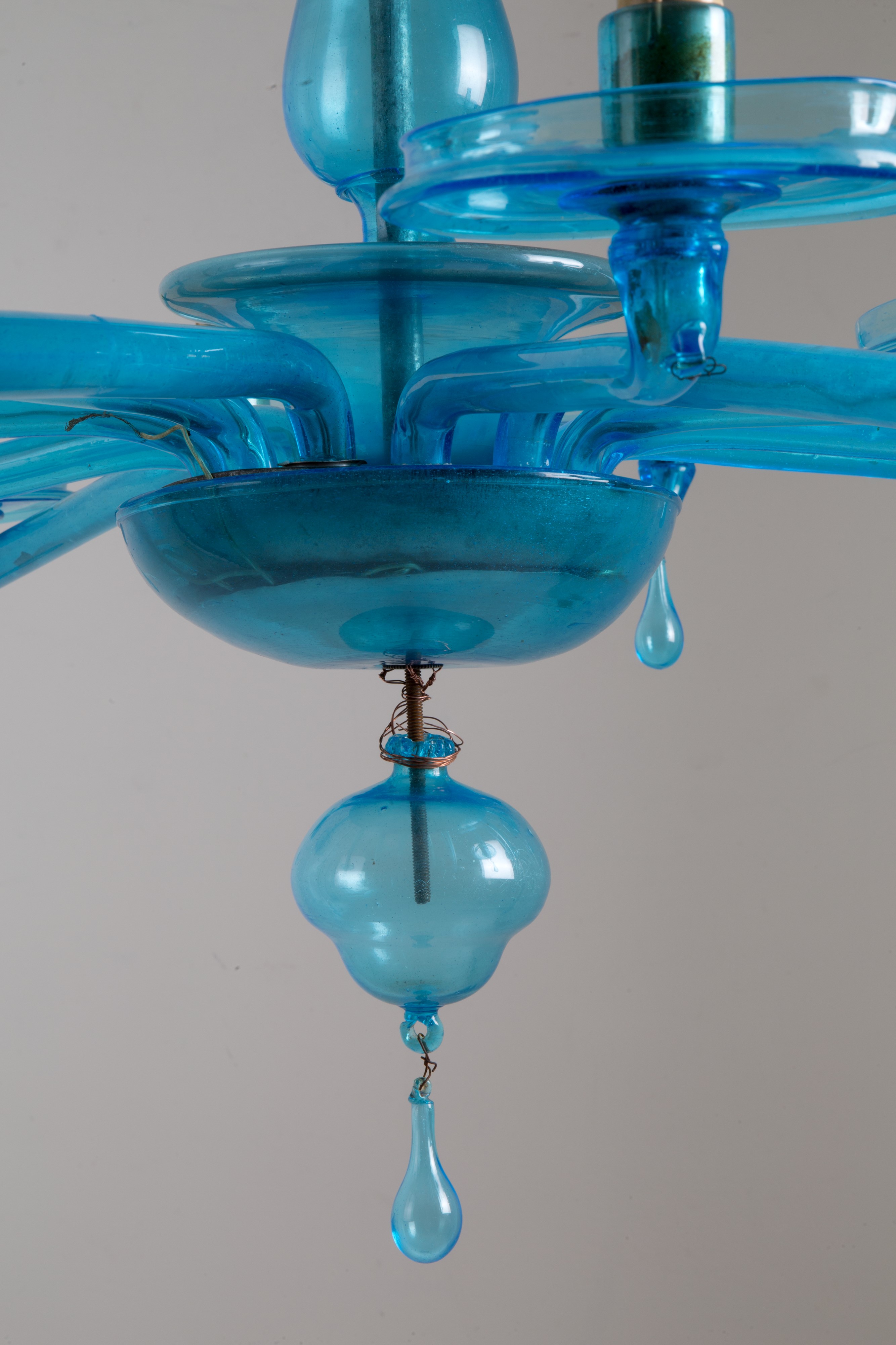 Lampadario in Vetro Azzurro. Venini