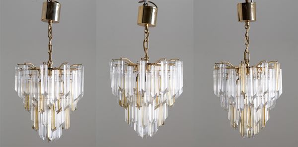 Three pendant chandeliers. VENINI