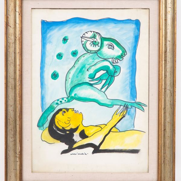 REMO BRINDISI - Painting "WOMAN AND ARIES"