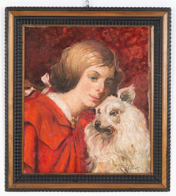 GIUSEPPE PALANTI - Painting "GIRL WITH DOG"