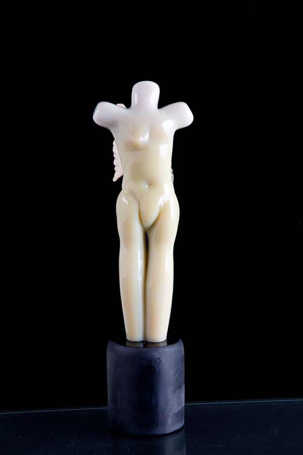 RENO BARDELLA - Lattimo glass sculpture "WINGED WOMAN"