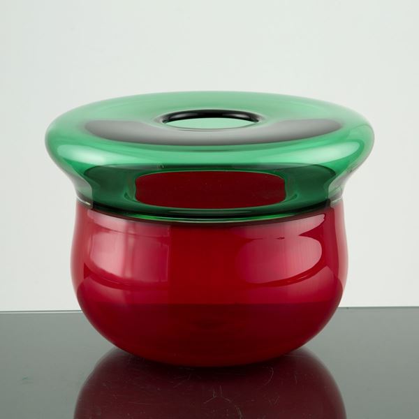 PAOLO CREPAX - Vaso in vetro rosso e verde