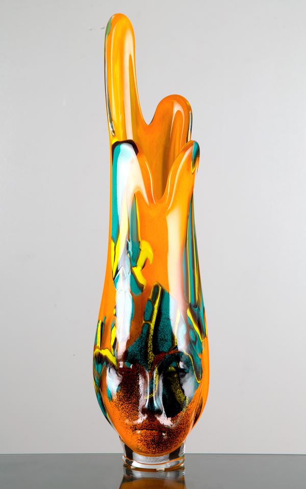 GIANCARLO SIGNORETTO - Murano glass vase with face