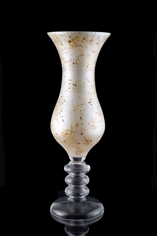 Large blown glass vase with filaments