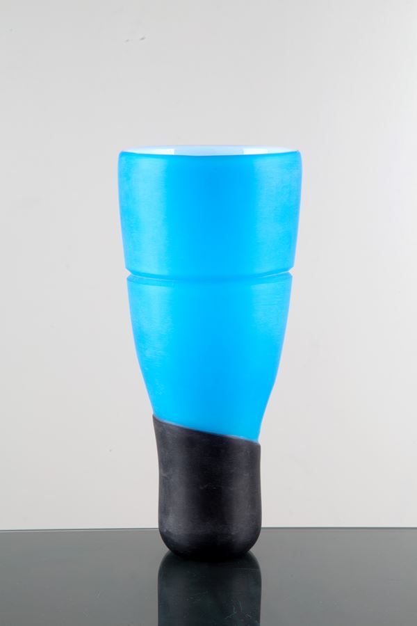 SIMONE CENEDESE - Blue, black and white Murano glass vase