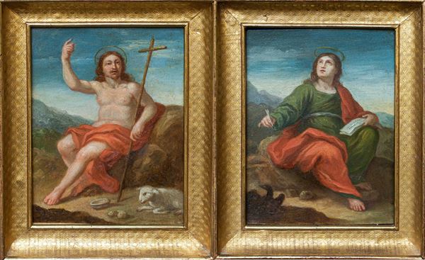 Pair of paintings "SAINT JOHN THE BAPTIST" and "SAINT JOHN THE EVANGELIST"