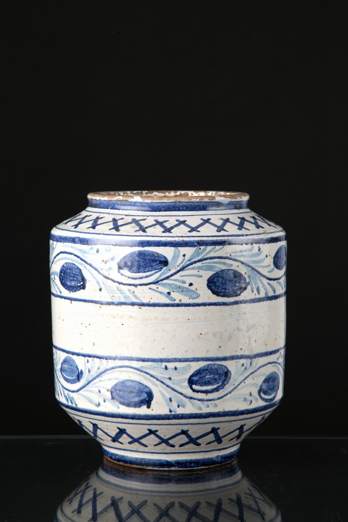 Vaso da farmacia bianco e blu