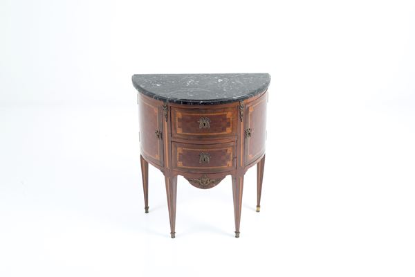 Crescent-shaped bedside table