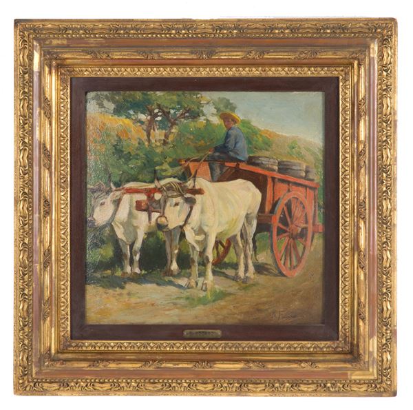 RUGGERO FOCARDI - Dipinto "CARRO CON BUOI"