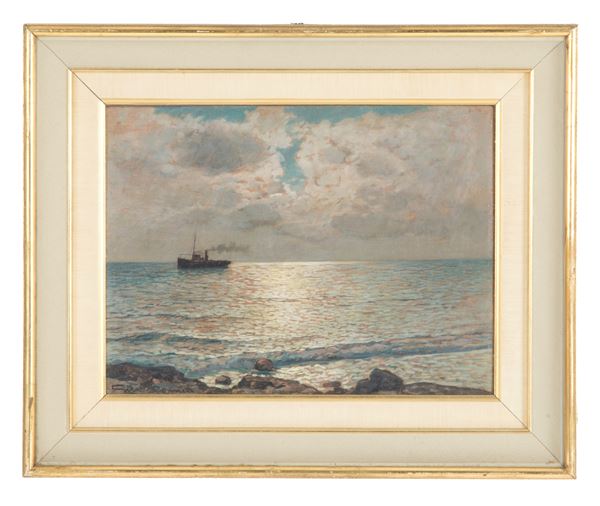 GINO ROMITI - Painting "MARINA WITH BOAT"