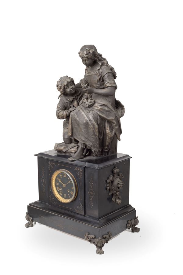 Bronze clock with marble base