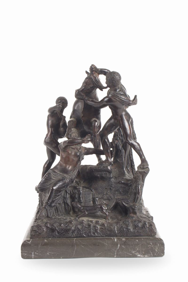 Autore sconosciuto, Scultura in bronzo patinato 'SUPPLIZIO DI DIRCE' con base in marmo