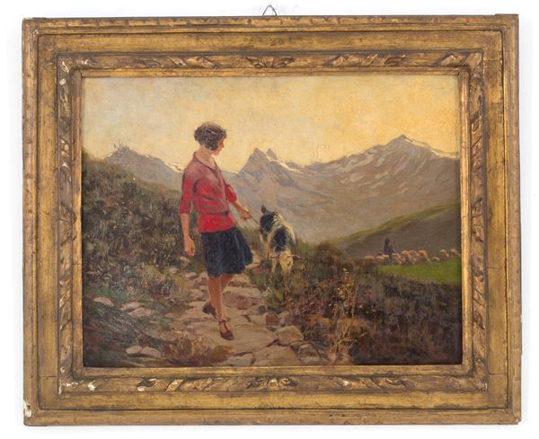 RICCARDO GALLI - Painting "MOUNTAIN LANDSCAPE WITH SHEPHERDESS"