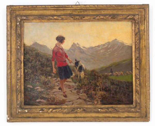 RICCARDO GALLI - Dipinto "PAESAGGIO MONTANO CON PASTORELLA"