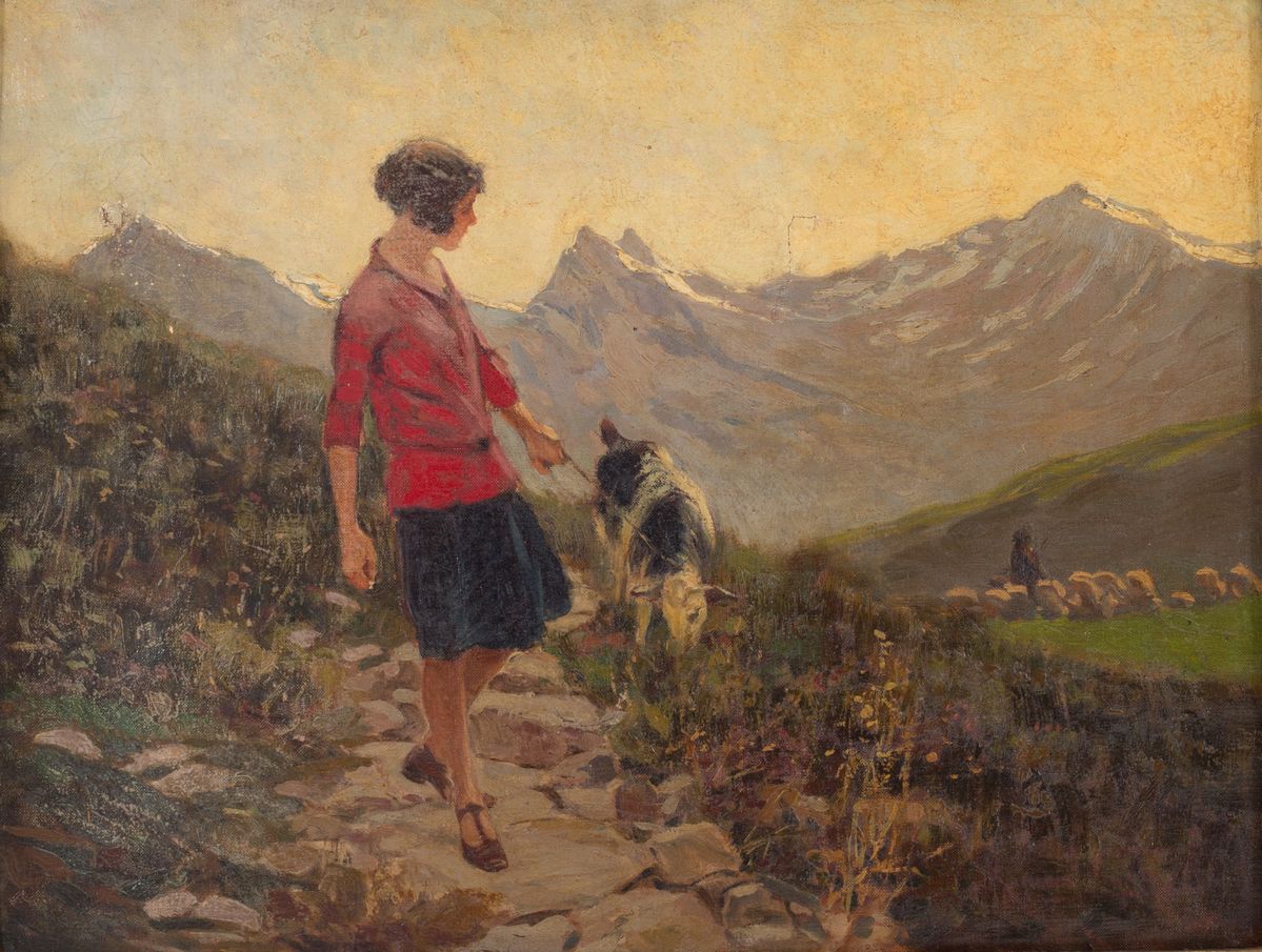 Riccardo Galli - Dipinto "paesaggio Montano con Pastorella"