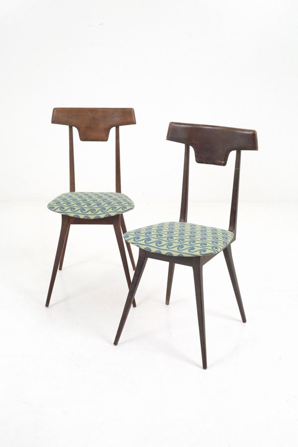 Pair of wooden and fabric chairs