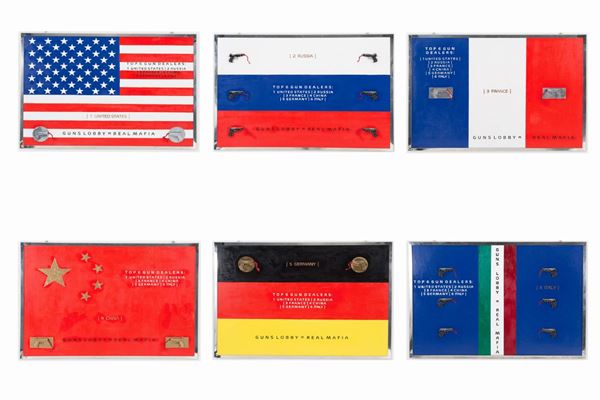 GIANFRANCO LUNETTA - Sei dipinti serie unica "6 GUN FLAGS"