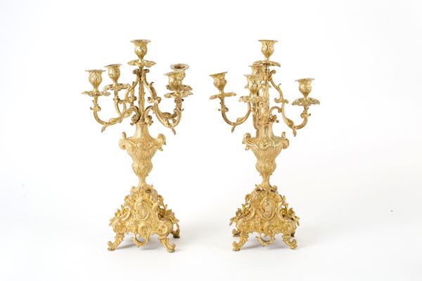 Pair of five-flame candelabra
