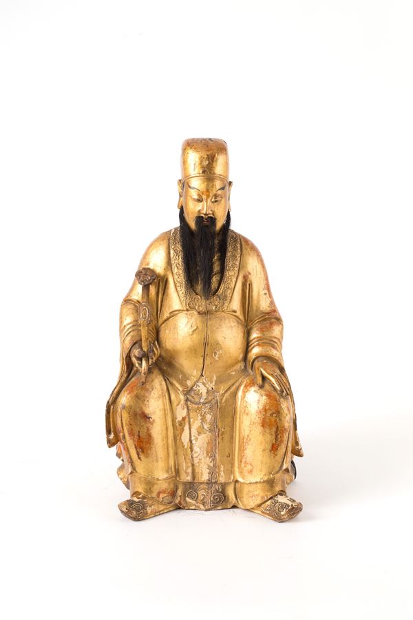 Wooden sculpture "SANTON SITTING WITH BEARD AND SCEPTER"