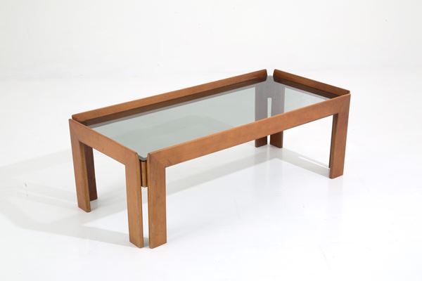 AFRA  e TOBIA SCARPA - Tavolino in legno con piano in vetro per CASSINA