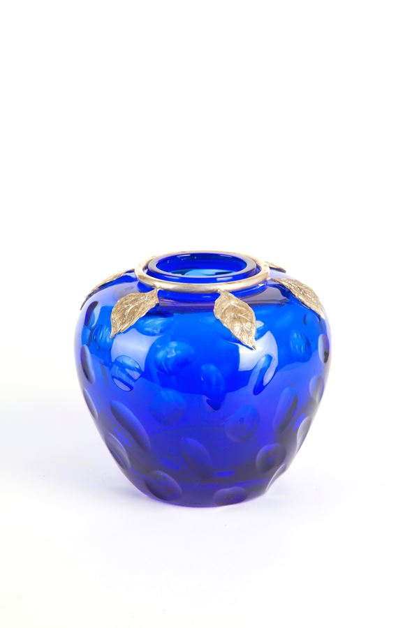 MARIO CIONI - Vaso in vetro blu
